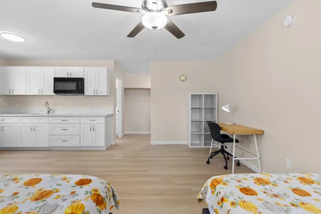 a view of an empty walk in closet