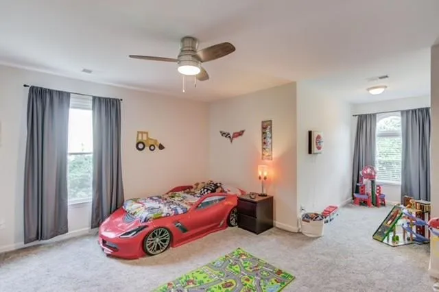 a bedroom with bed and a window