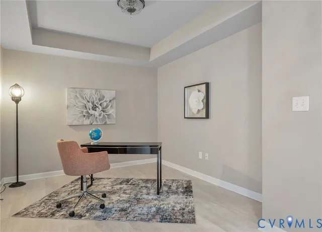 a living room with furniture and a rug