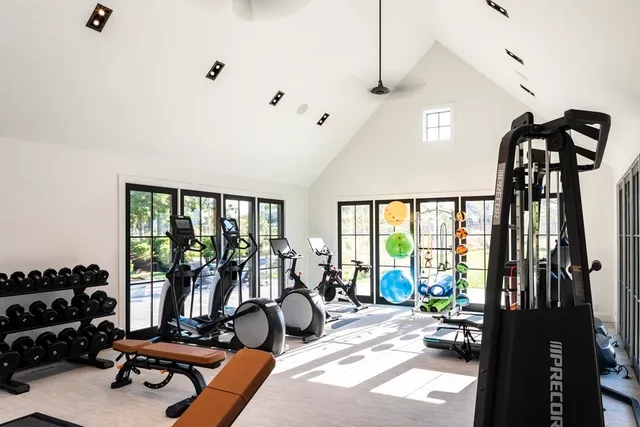 a view of a room with gym equipment