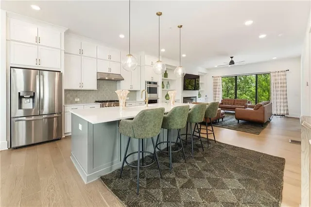 a view of a balcony with wooden floor