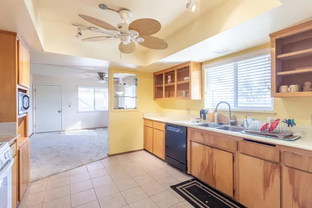 a kitchen with a sink a counter space cabinets and stainless steel appliances