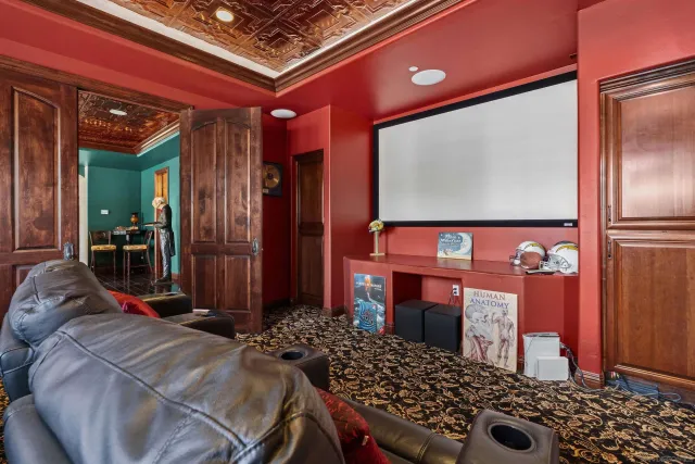 a view of a swimming pool with a garden