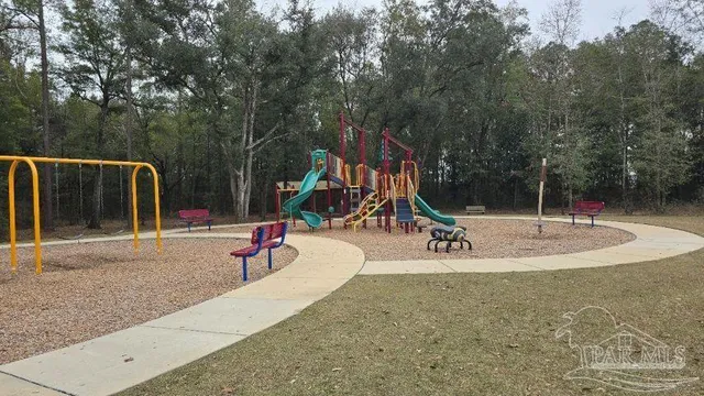 a view of a park with slide