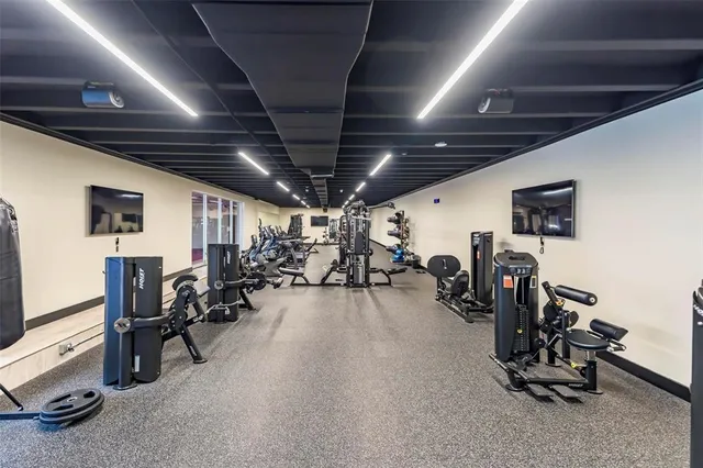 a view of a room with gym equipment