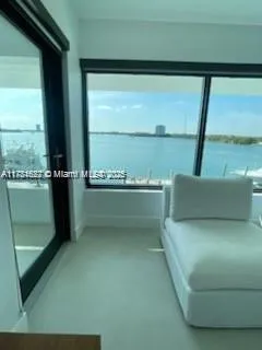 a living room with a large window