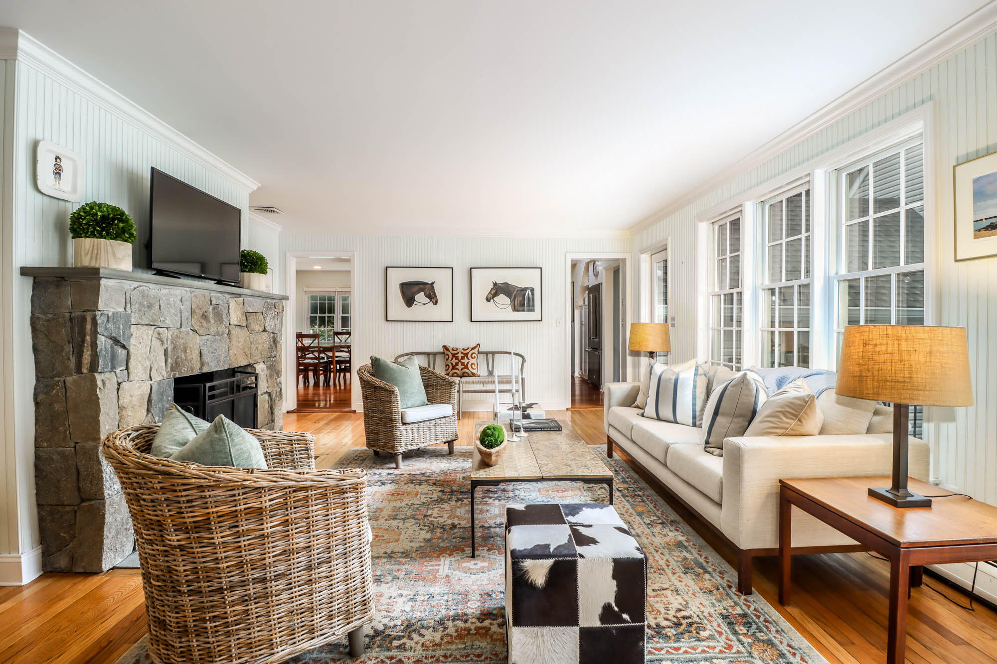 262 White Oak Shade Road New Canaan, CT 06840 - Photo 22 of 37 a living room with fireplace furniture and a flat screen tv