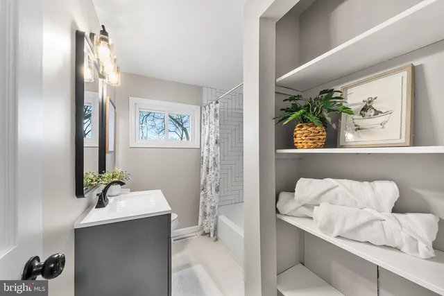 a bathroom with a sink mirror and toilet