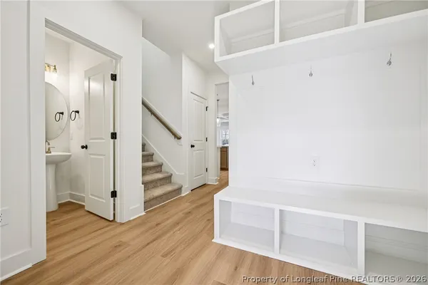 a view of entryway with wooden floor