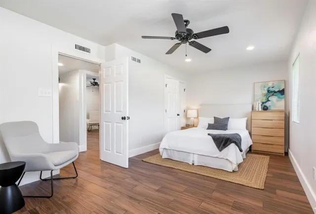 an aerial view of a house with a garden