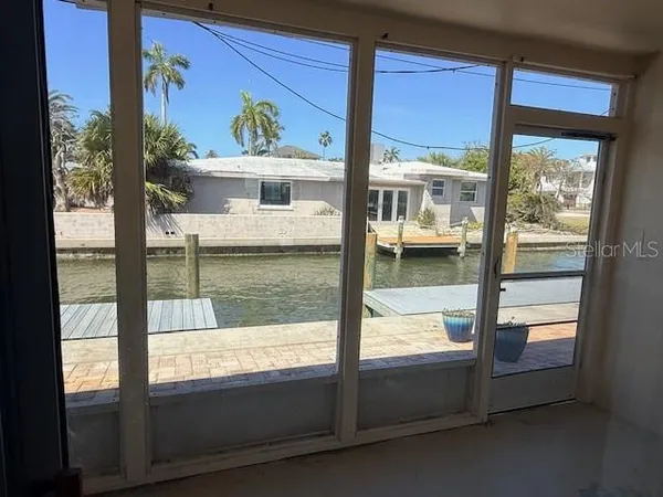 a view of a glass door with a from a window