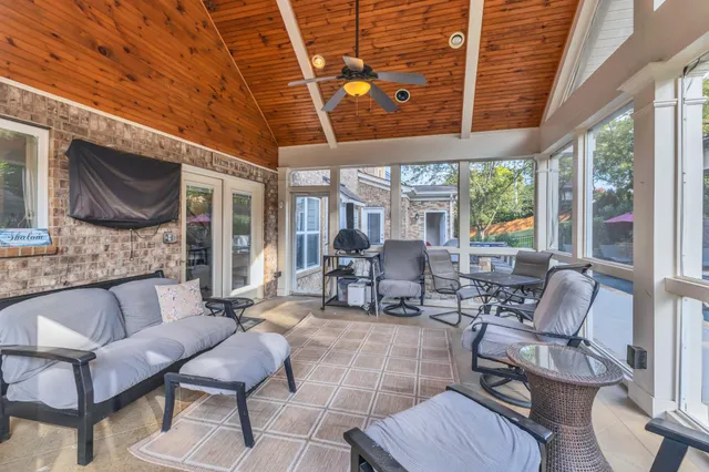 a building outdoor space with patio furniture