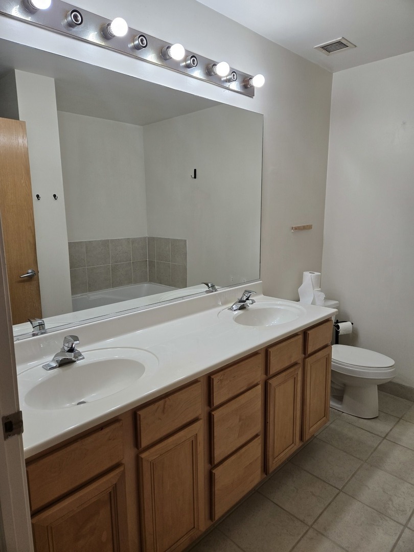 41 East 8th Street, Unit 1404 Chicago, IL 60605 - Photo 8 of 26 a bathroom with a double vanity sink and a toilet