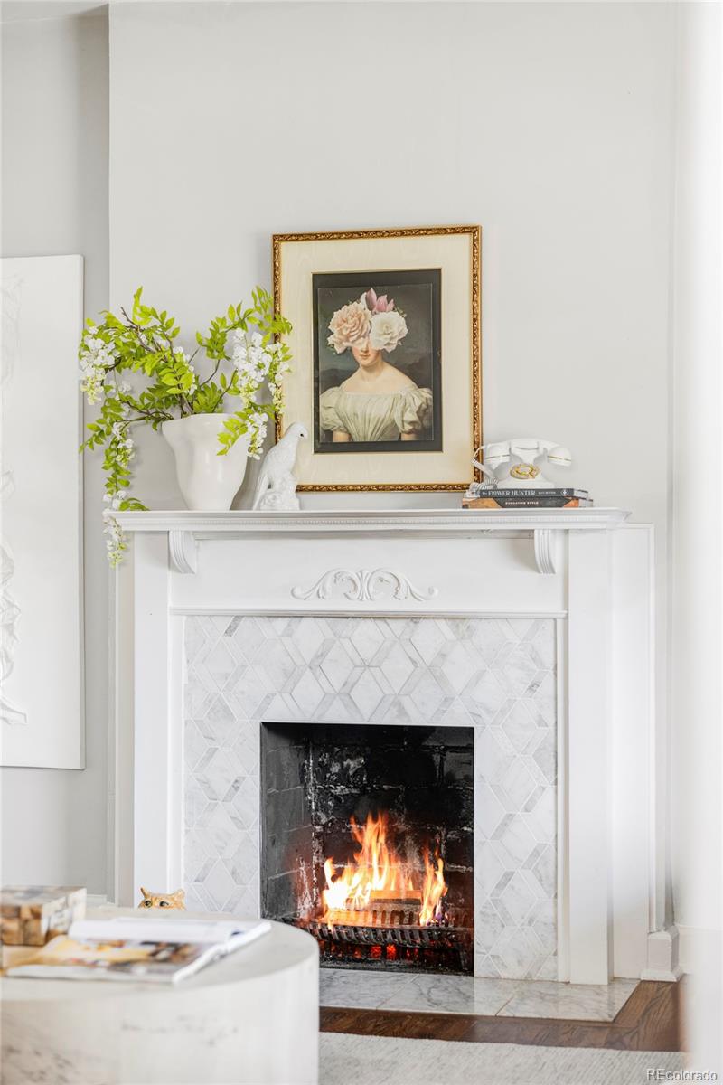 142 Logan Street Denver, CO 80203 - Photo 4 of 32 a living room with a fireplace