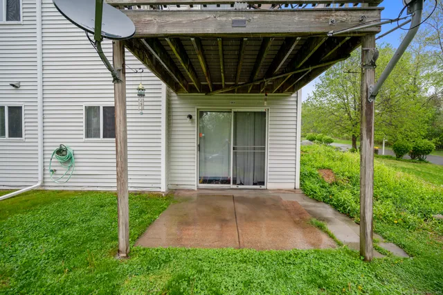 a porch with seating space