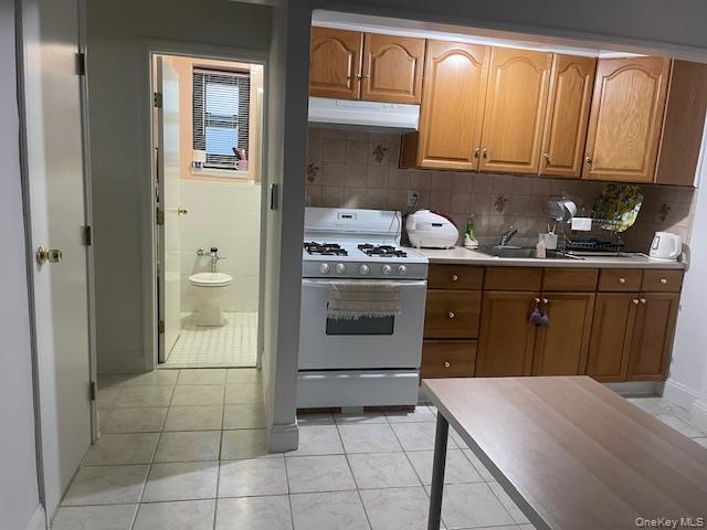 73-45 210th Street, Unit 1C Queens, NY 11364 - Photo 8 of 8 a kitchen with stainless steel appliances granite countertop a stove a sink and a microwave