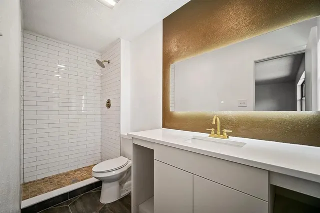 a bathroom with a toilet a sink and mirror