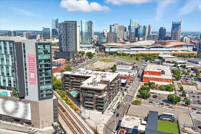 a view of a city with tall buildings