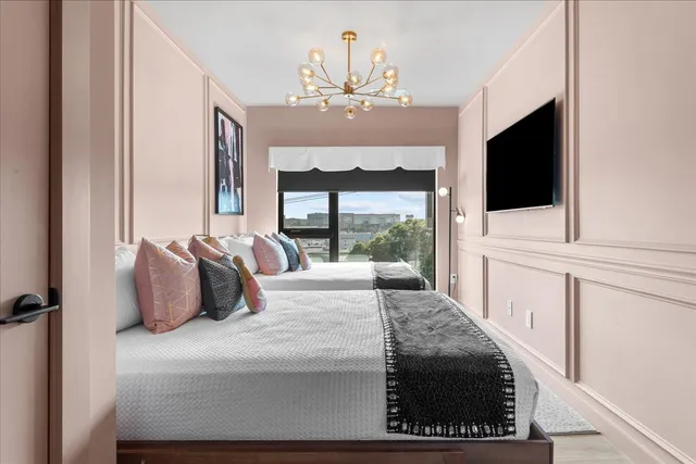 a bathroom with a sink and a shower curtain