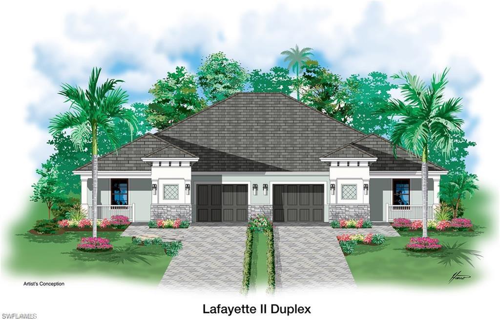 a front view of a house with a yard and potted plants