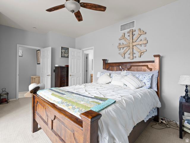 900 Bitner Road, Unit D 34 Park City, UT 84098 - Photo 21 of 25 Bedroom featuring light carpet and ceiling fan