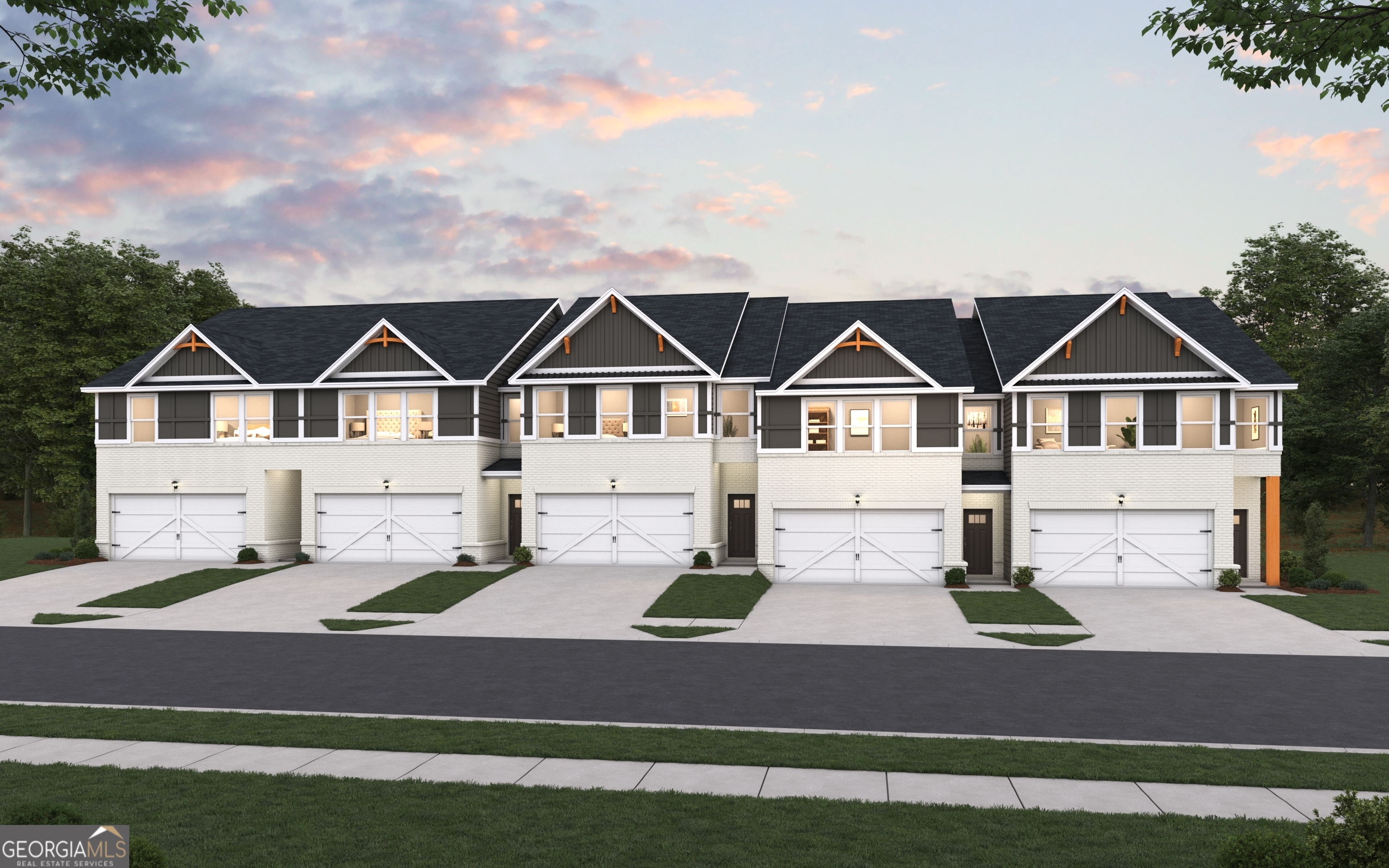 a view of a white house next to a yard