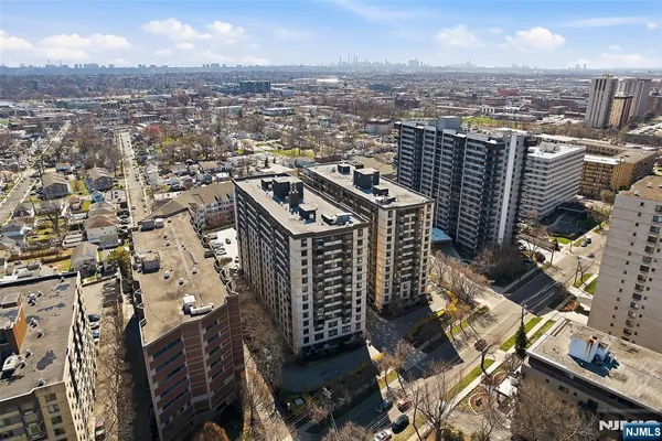 an aerial view of a multi story building