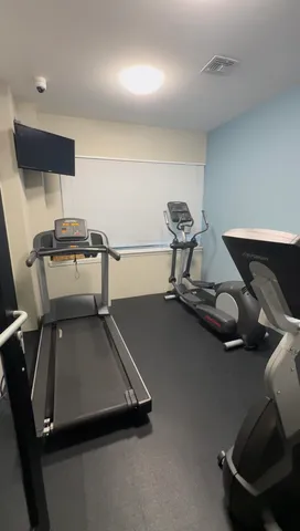 a room with gym equipment