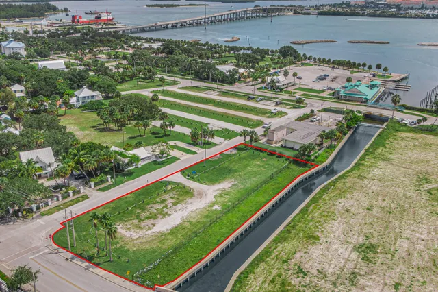 a view of a lake with a city view