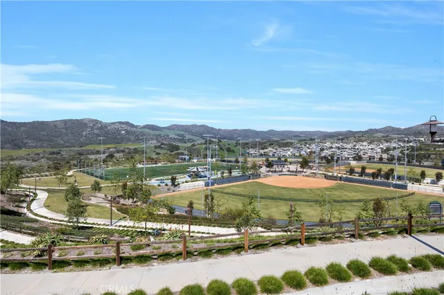 an aerial view of a swimming pool