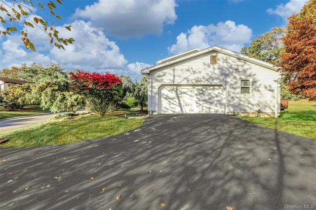 a view of a park with large trees
