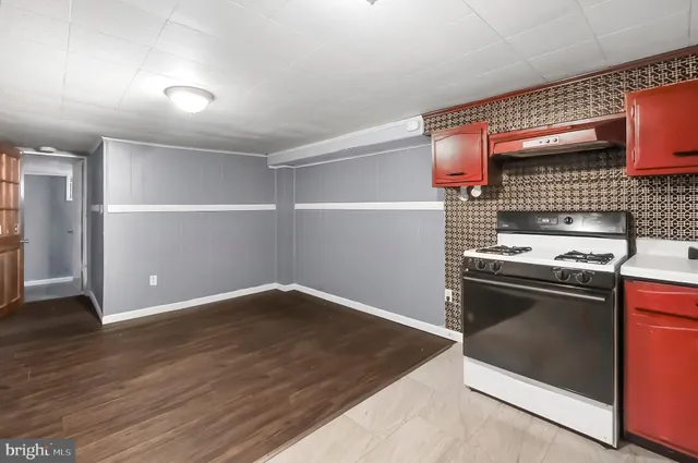 a kitchen with a stove and a microwave