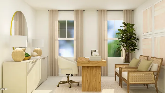 a spacious bedroom with a bed a couch and a large window