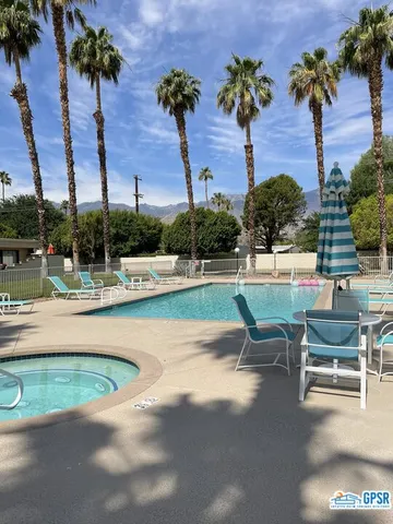 a view of a park with palm trees