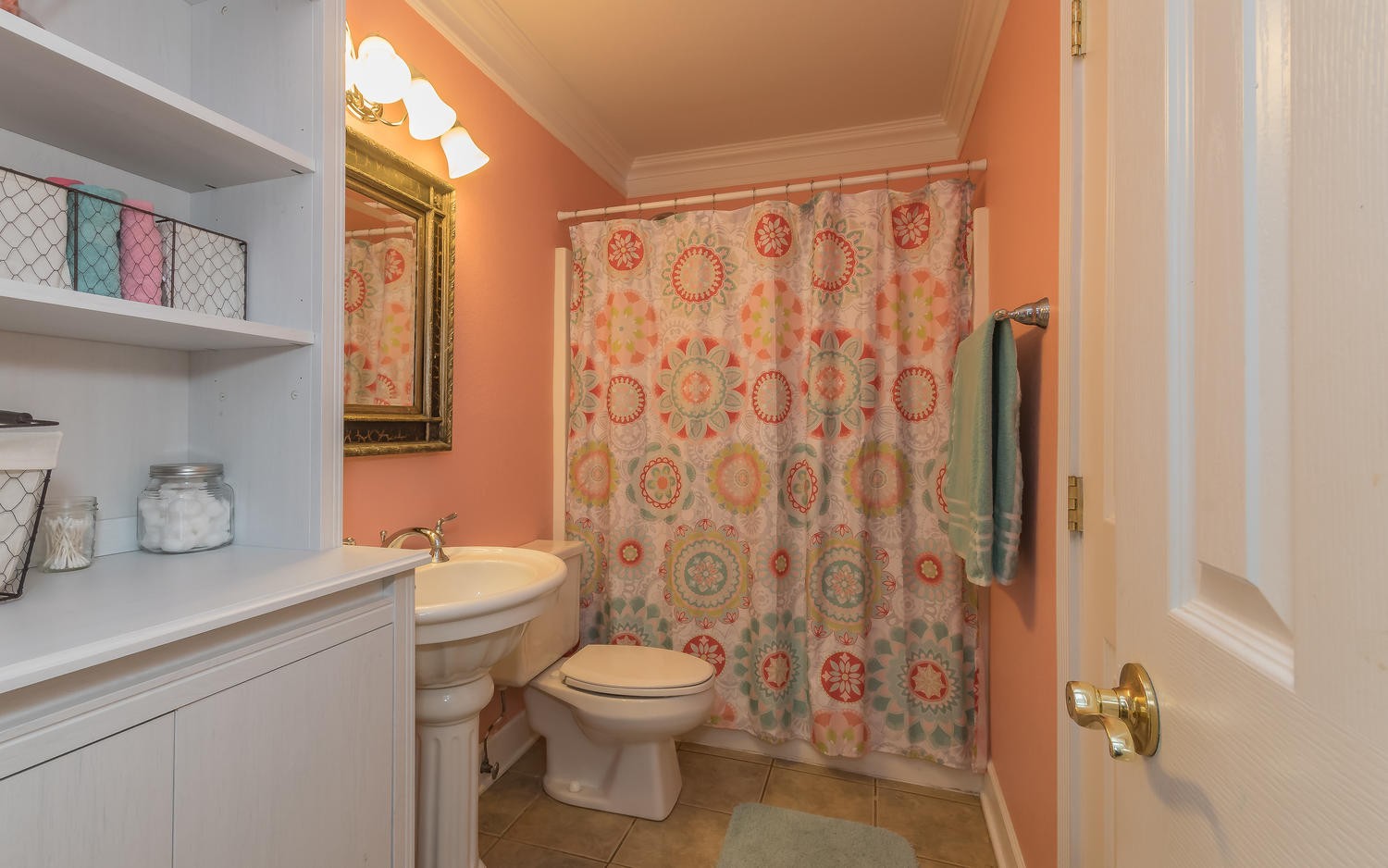 3798 Dutch Valley Road Clinton, TN 37716 - Photo 23 of 37 a bathroom with a granite countertop sink a toilet and a shower curtain