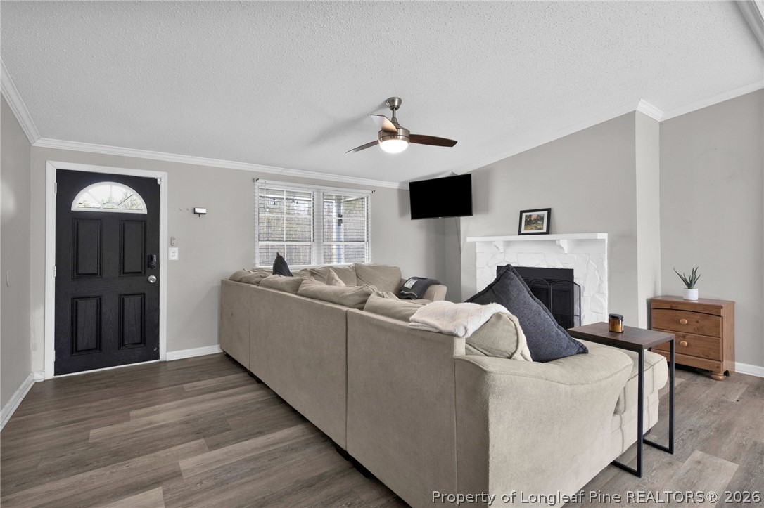 518 Inverary Drive Raeford, NC 28376 - Photo 6 of 30 a living room with furniture a fireplace and a flat screen tv