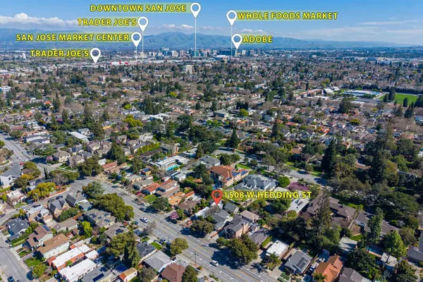 a city view with tall buildings