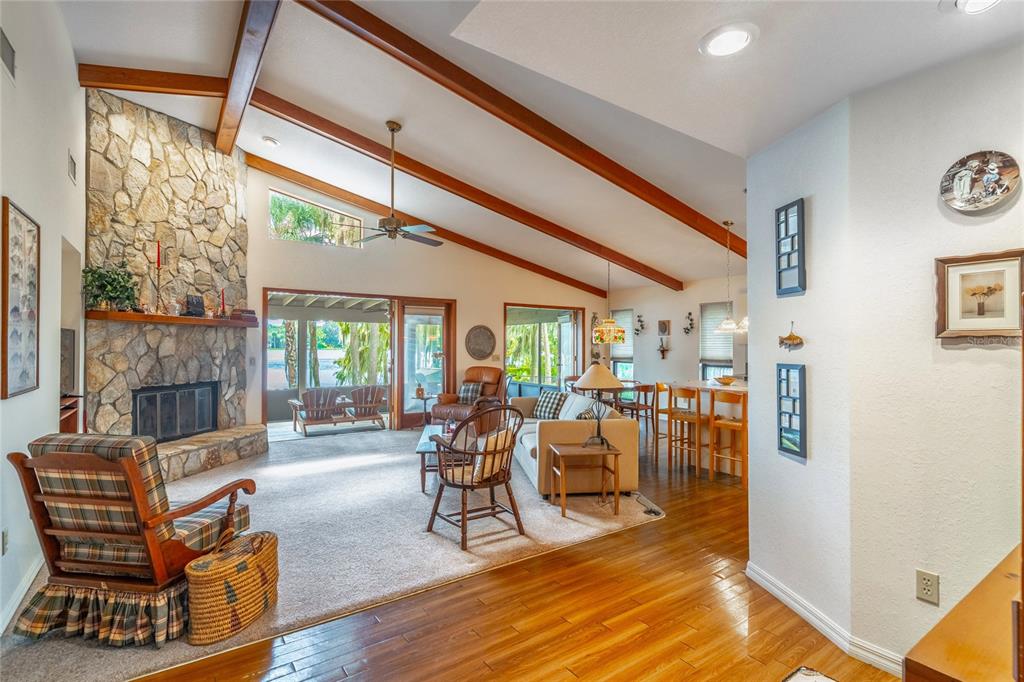 121 North Lake George Drive Georgetown, FL 32139 - Photo 10 of 46 a living room with furniture a fireplace and a floor to ceiling window