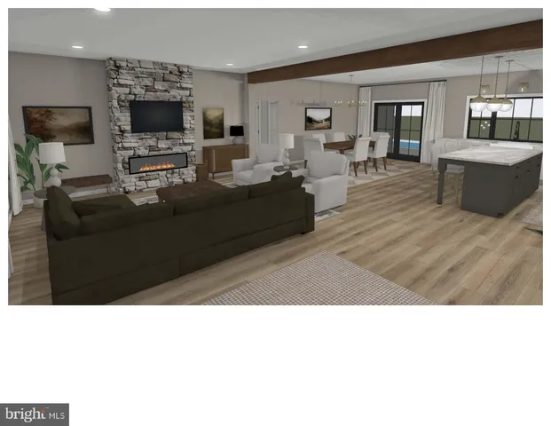 a living room with stainless steel appliances kitchen island granite countertop a stove a sink a dining table and chairs