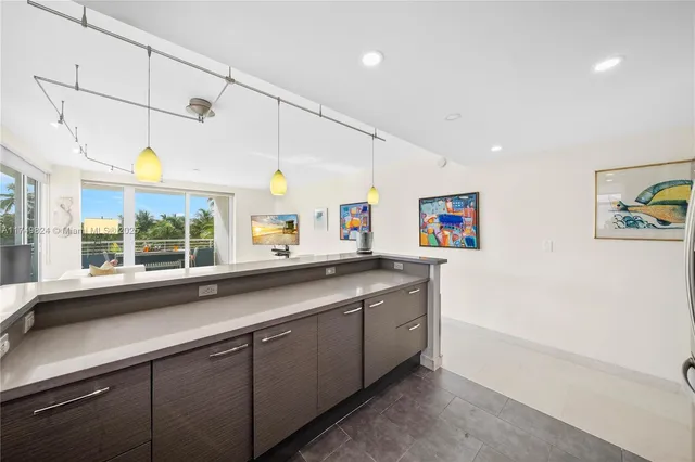 a kitchen with lots of counter top space