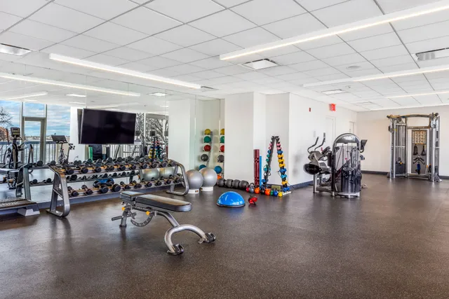 a view of a room with gym equipment