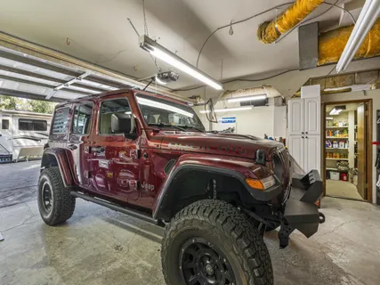a car is parked in a garage