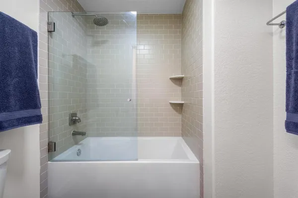 a bathroom with a bathtub
