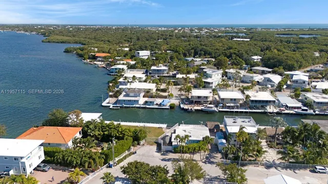 an aerial view of a house with a garden and lake view