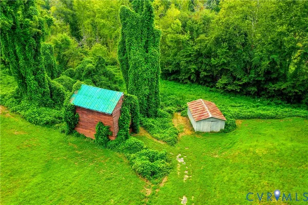 a garden view with a sitting space