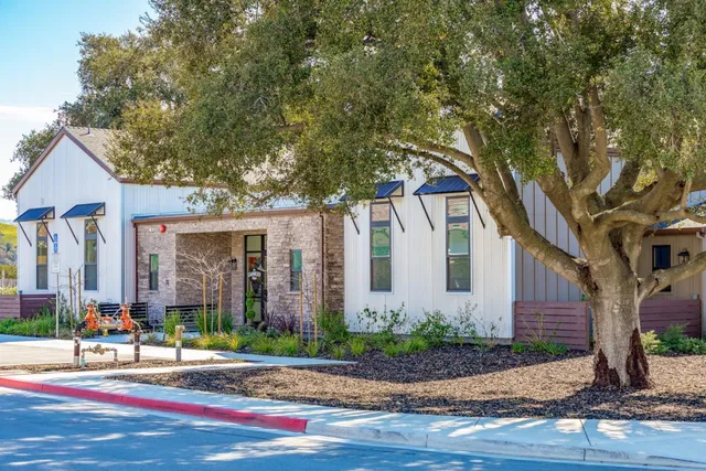 a front view of house with yard and green space
