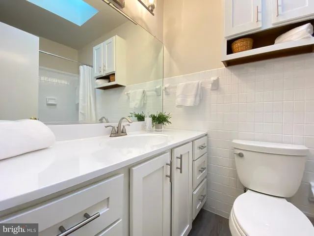 a bathroom with a sink a toilet and a mirror