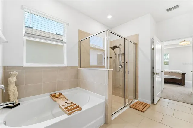 a bathroom with a tub and a shower