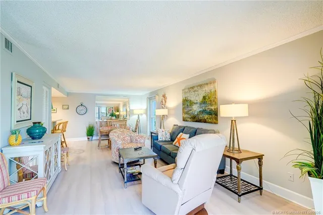 a living room with furniture potted plant and a window