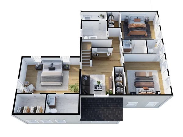 a view of a dining room with wooden floor